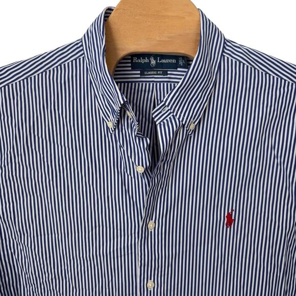 Ralph Lauren Classic Fit Shirt Men's Size XL Blue White Stripe Pony Long Sleeve - Picture 4 of 6